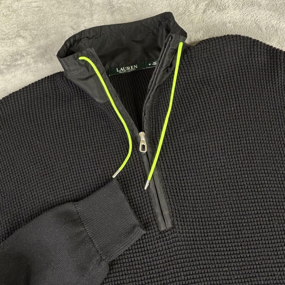 Lauren Ralph Lauren Sweater Womens Medium Quarter Zip Waffle Knit Patch‎ Pockets - Picture 7 of 10